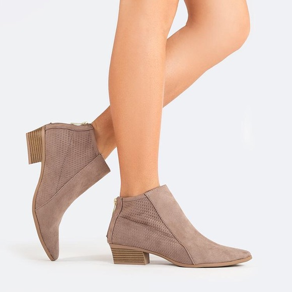 Taupe stretch perforated ankle bootie - Picture 6 of 8